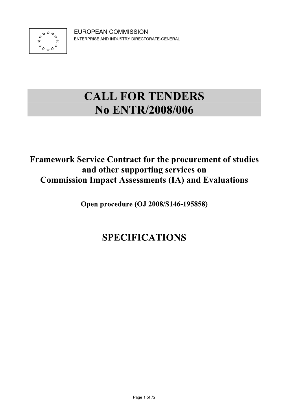 ENTR 200806 Call for Tenders Specificationsl EN Final