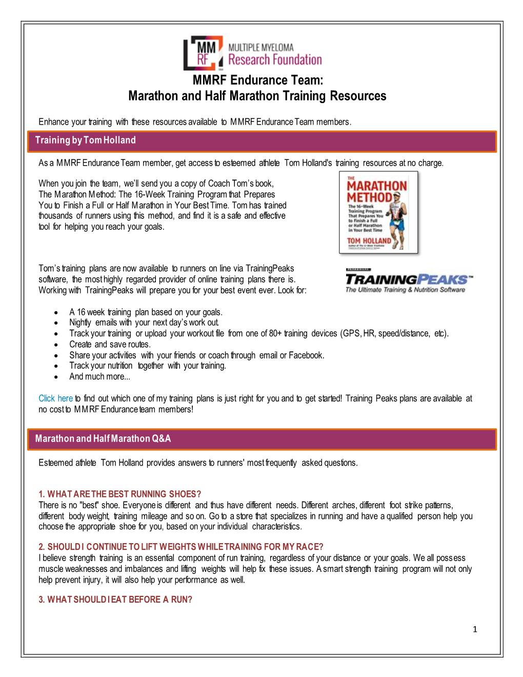 MMRF Endurance Team: Marathon and Half Marathon Training Resources