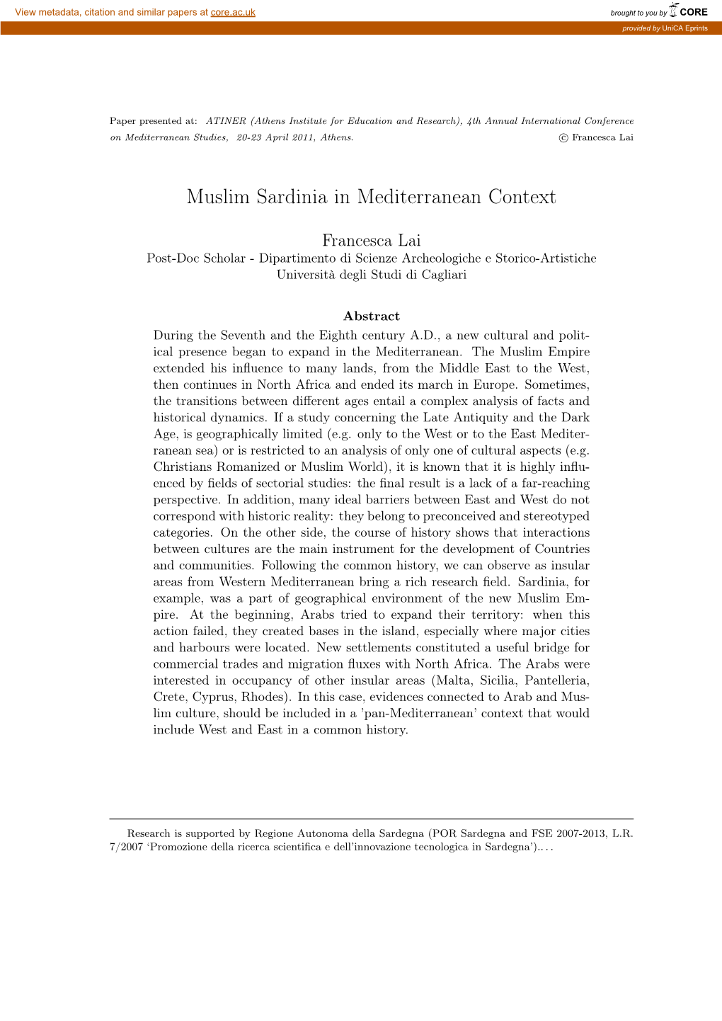 Muslim Sardinia in Mediterranean Context