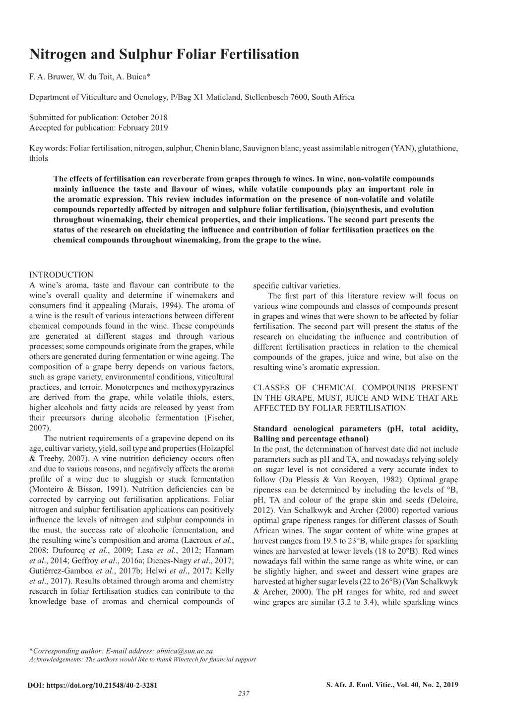 Nitrogen and Sulphur Foliar Fertilisation