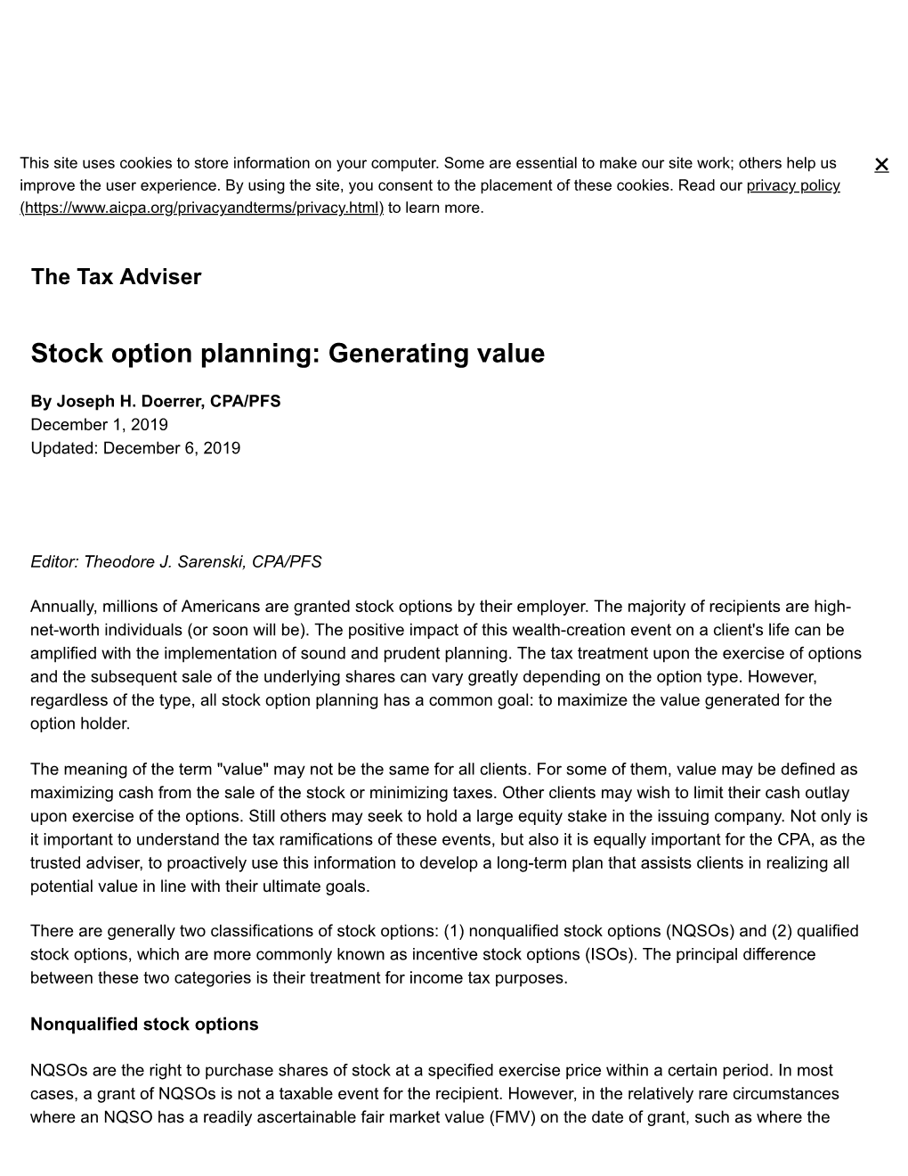 Stock Option Planning: Generating Value