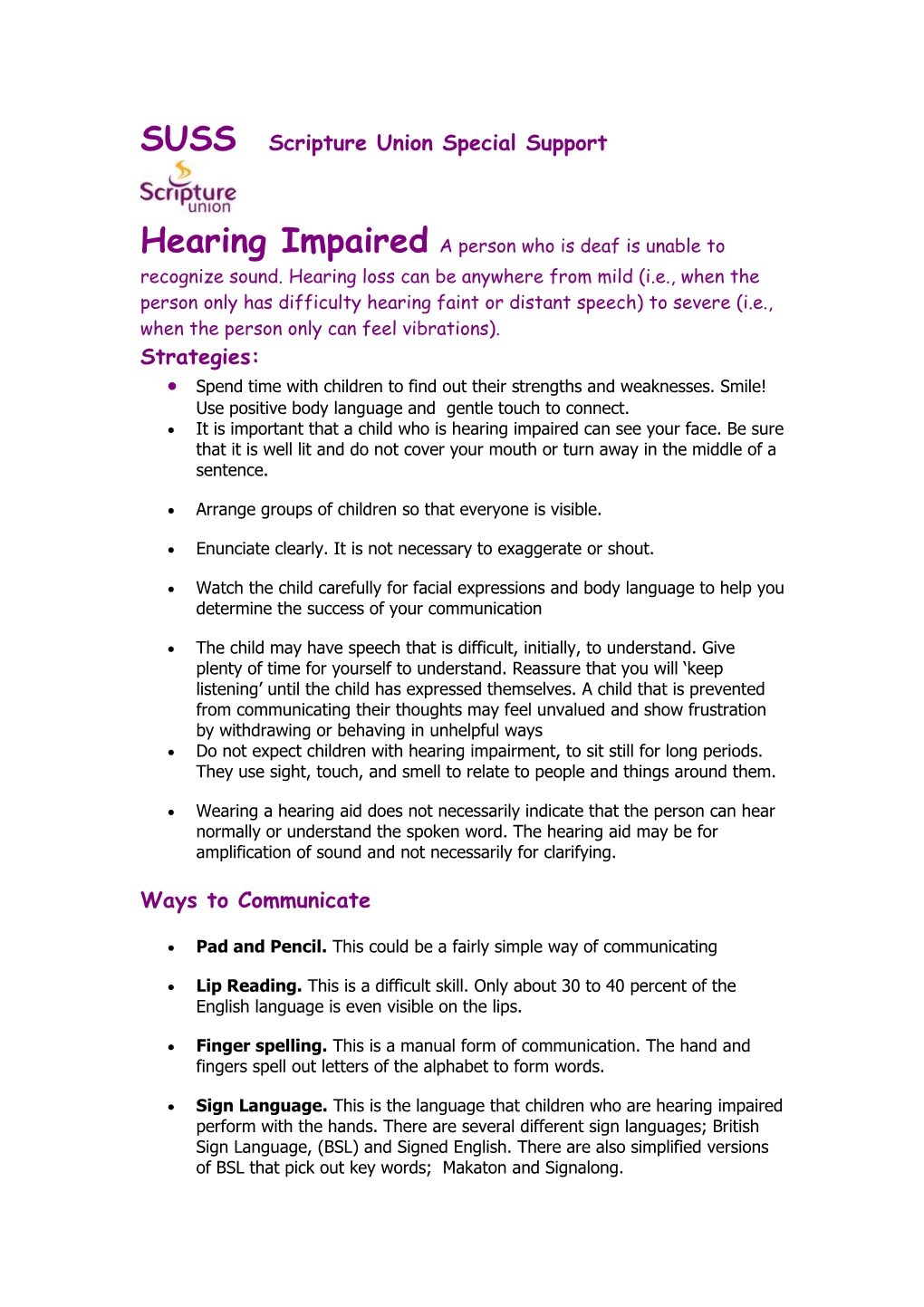 Deaf/Hearing Impaired