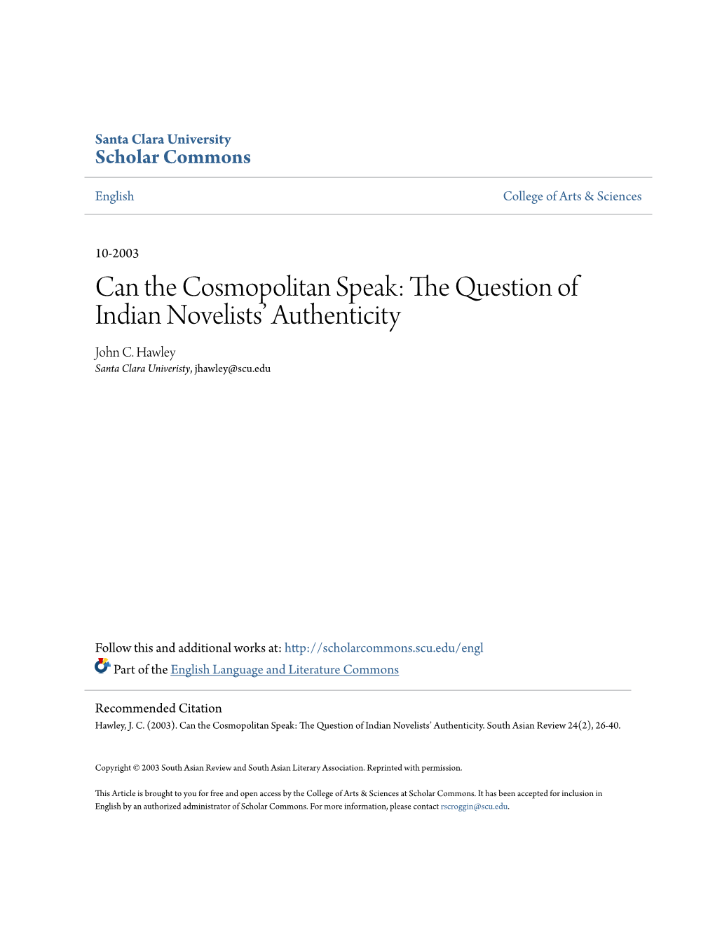 The Question of Indian Novelistsâ•Ž Authenticity