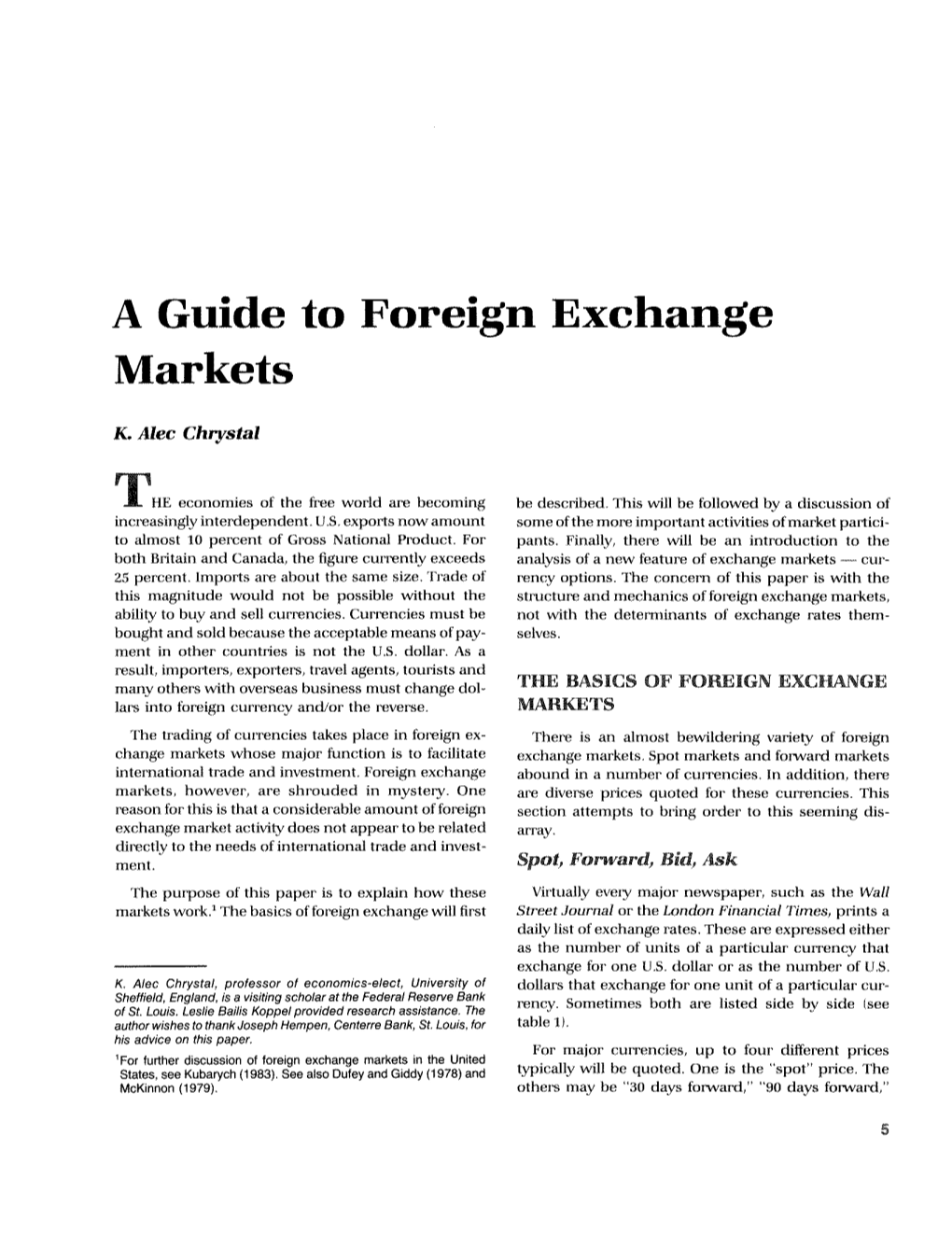 A Guide to Foreign Exchange Markets