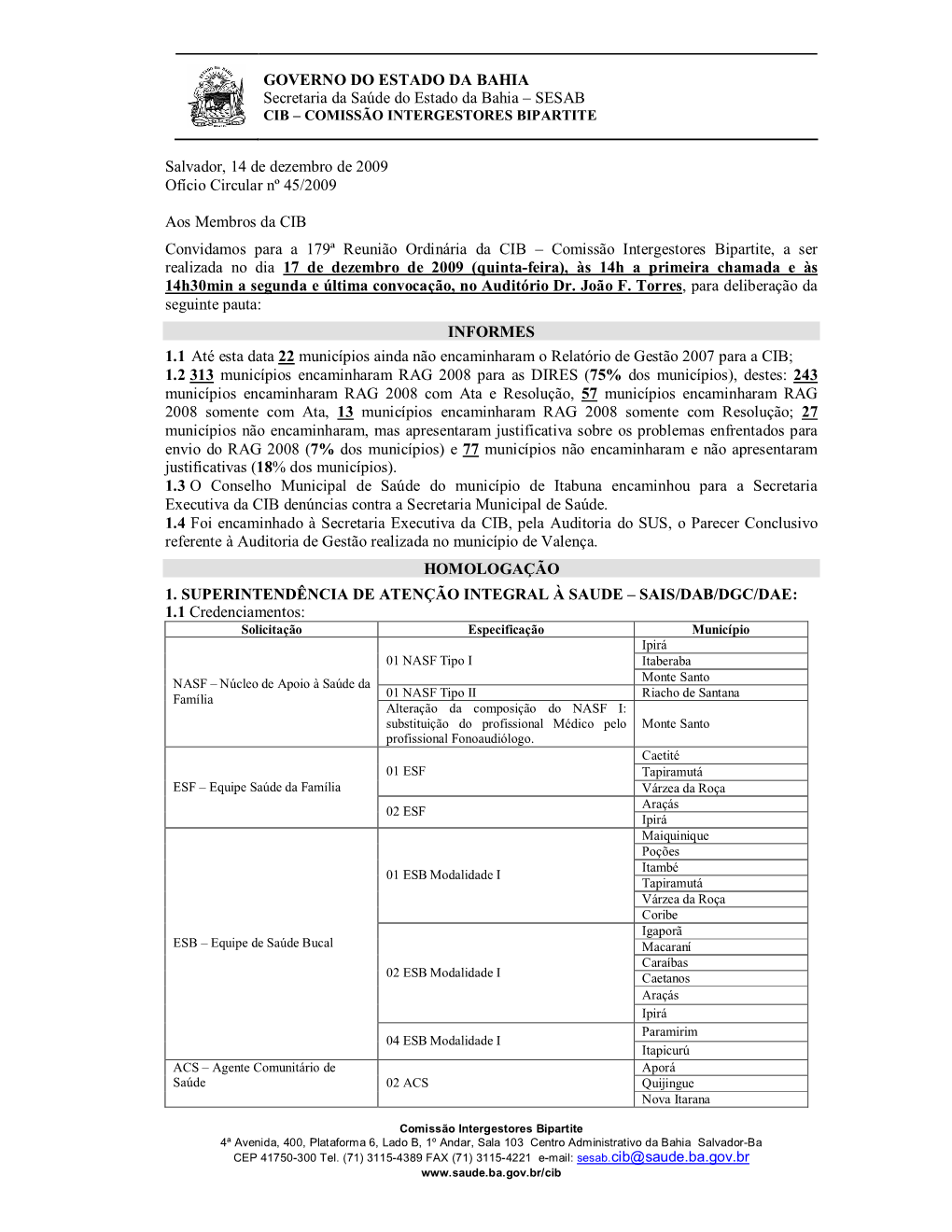 GOVERNO DO ESTADO DA BAHIA Secretaria Da Saúde Do Estado Da Bahia – SESAB CIB – COMISSÃO INTERGESTORES BIPARTITE