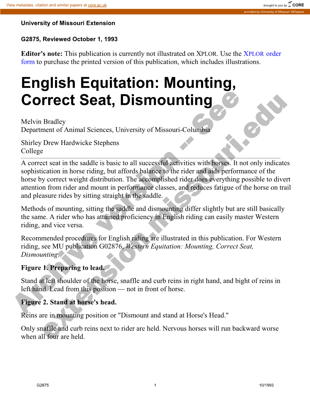 English Equitation: Mounting, Correct Seat, Dismounting