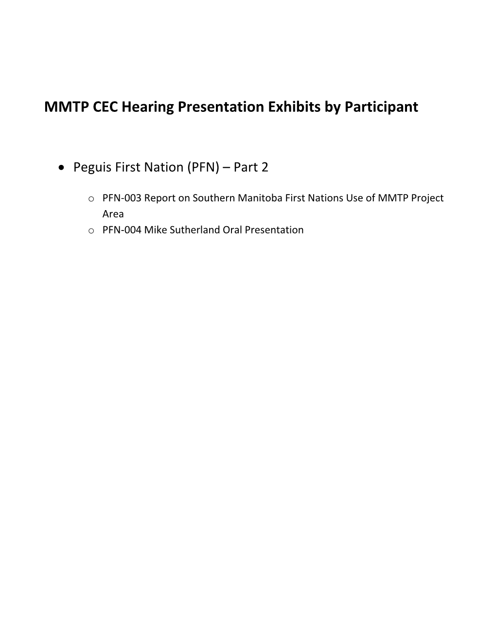 MMTP CEC Hearing Presentation Exhibits by Participant