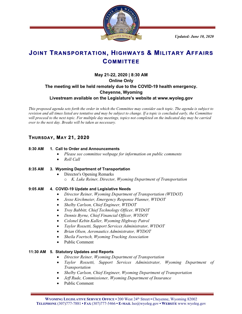 Joint Transportation, Highways & Military Affairs