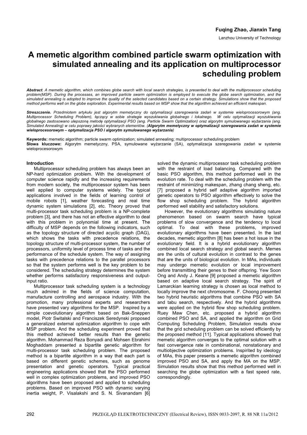 A Memetic Algorithm Combined Particle Swarm Optimization with Simulated Annealing and Its Application on Multiprocessor Scheduling Problem