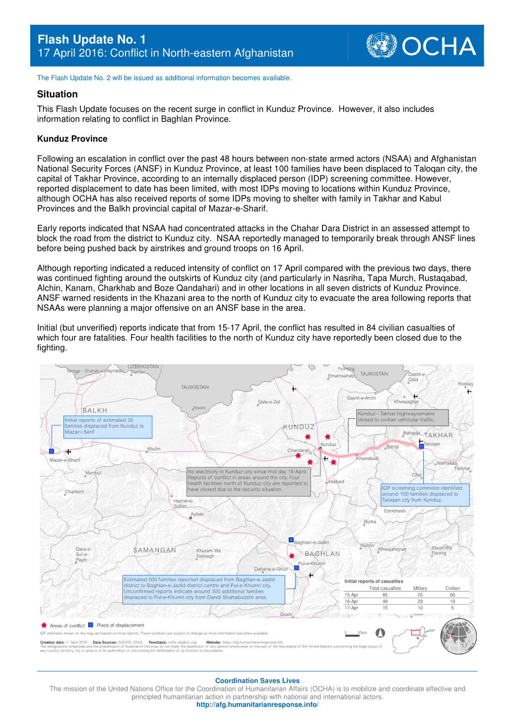 17 April 2016 Kunduz Conflict Flash Update No. 1 Final