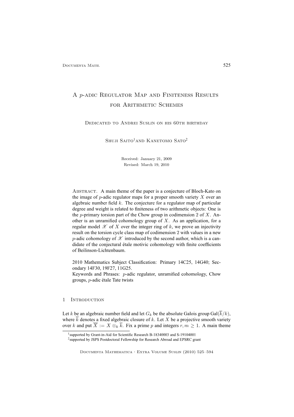 A P-Adic Regulator Map and Finiteness Results for Arithmetic Schemes