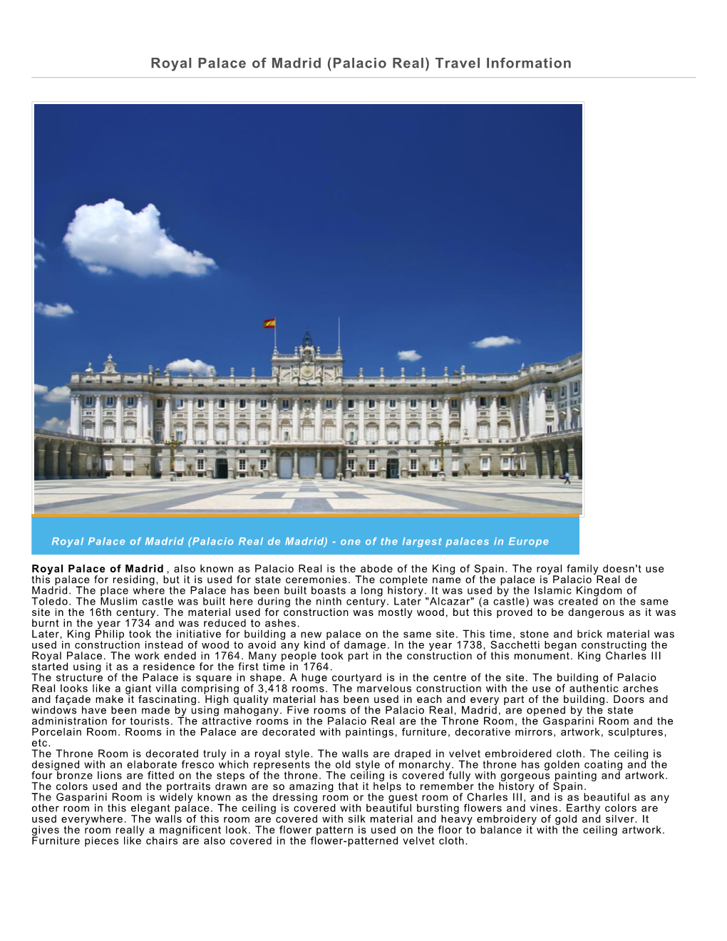 Royal Palace of Madrid (Palacio Real) Travel Information