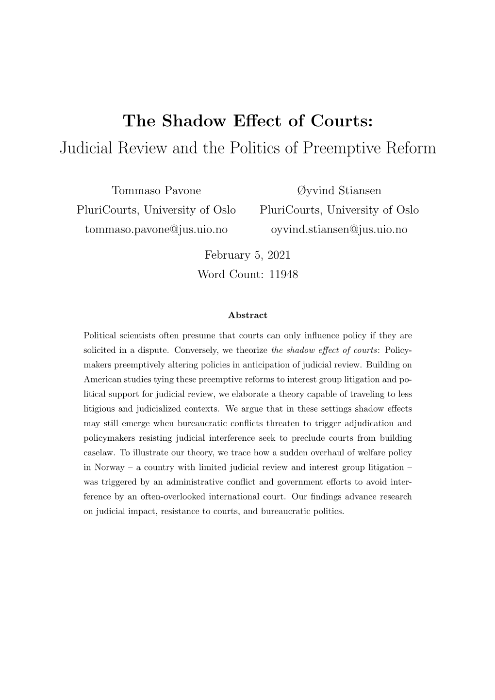 The Shadow Effect of Courts: Judicial Review and the Politics Of