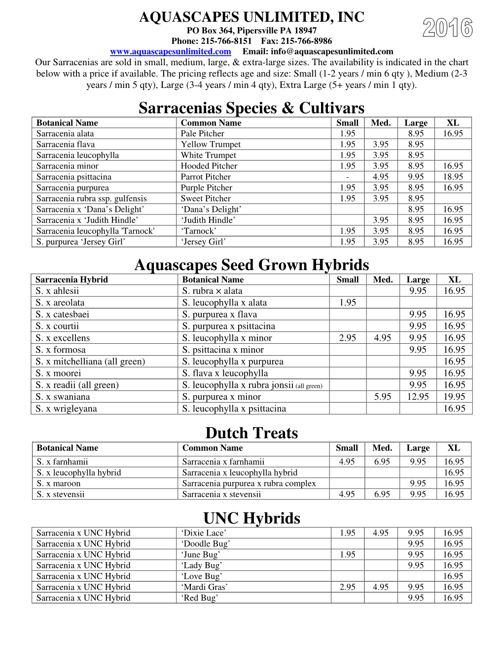 Sarracenias Species & Cultivars Aquascapes Seed Grown Hybrids