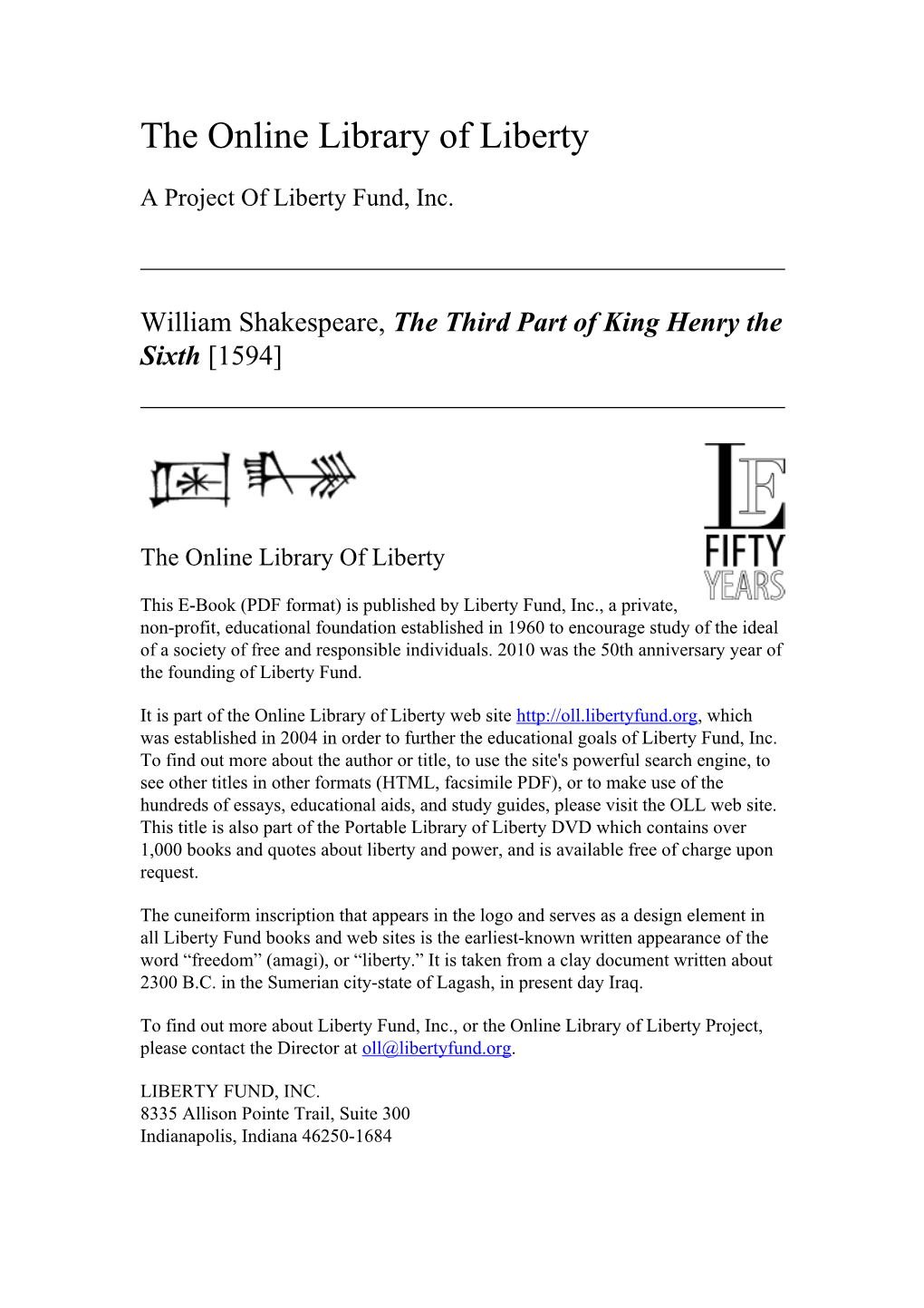 The Third Part of King Henry the Sixth [1594]