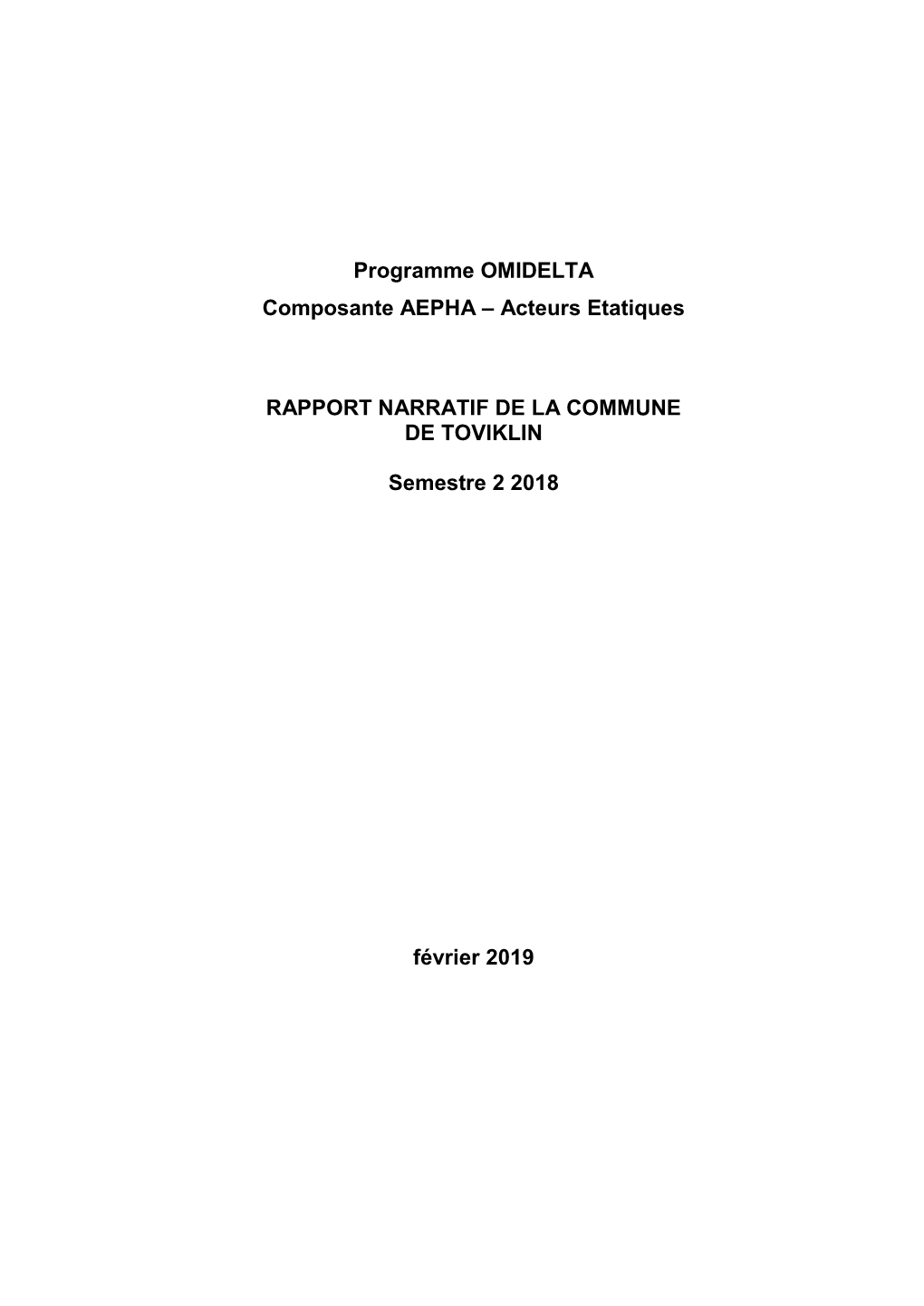 Programme OMIDELTA Composante AEPHA – Acteurs Etatiques