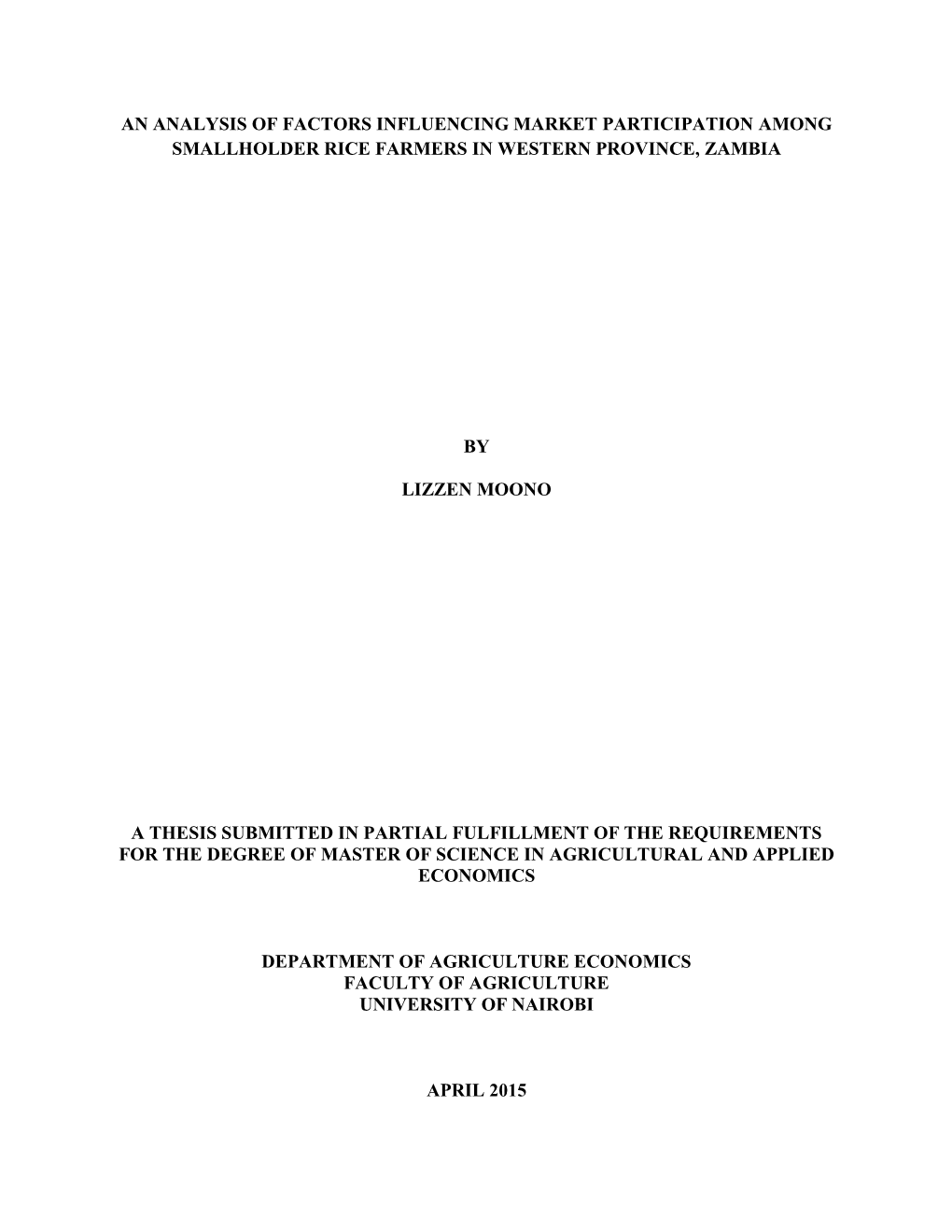 An Analysis of Factors Influencing Market Participation Among Smallholder Rice Farmers in Western Province, Zambia