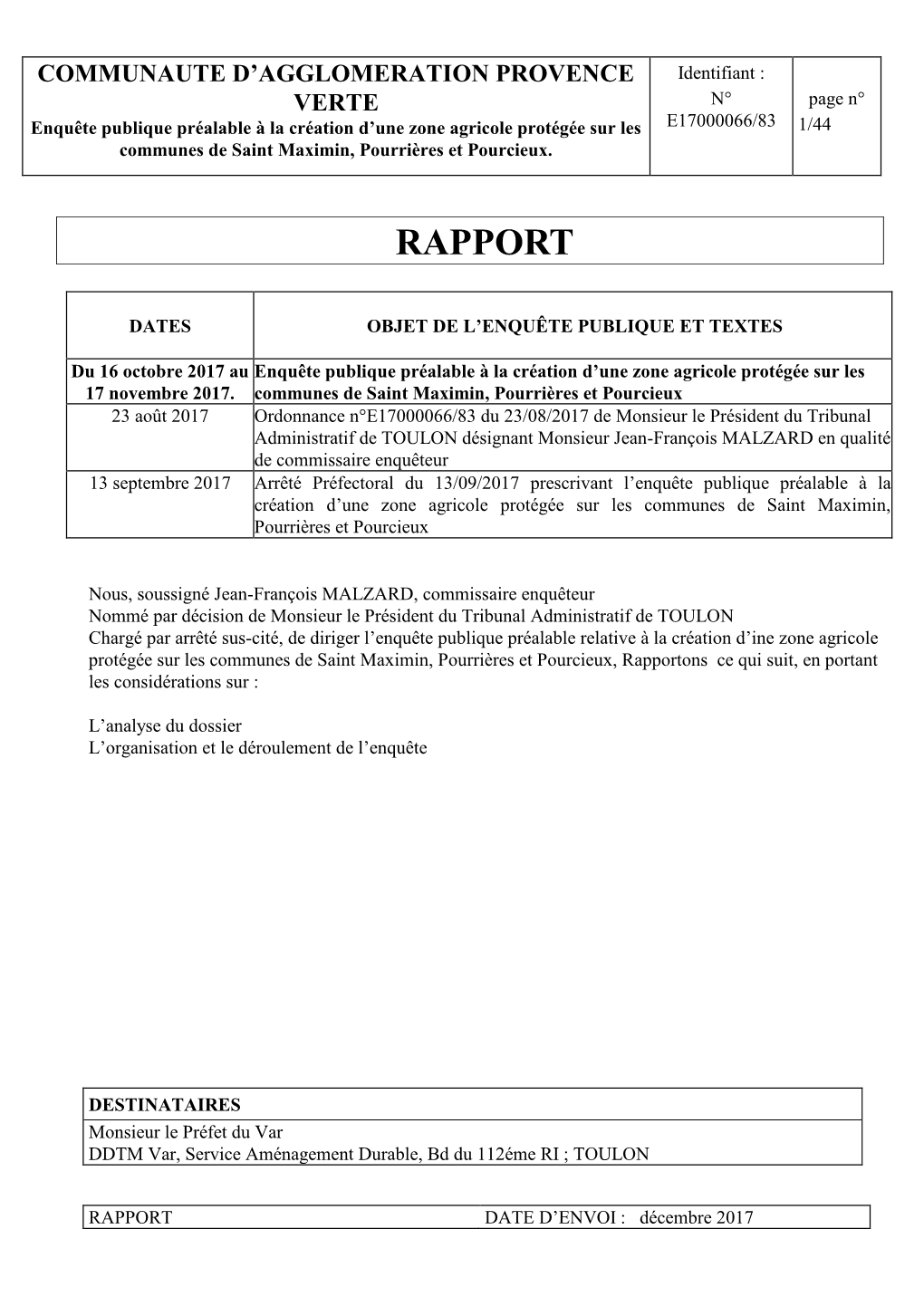 Rapport Du Commissaire Enquêteur