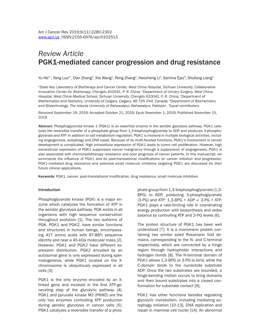 Review Article PGK1-Mediated Cancer Progression and Drug Resistance
