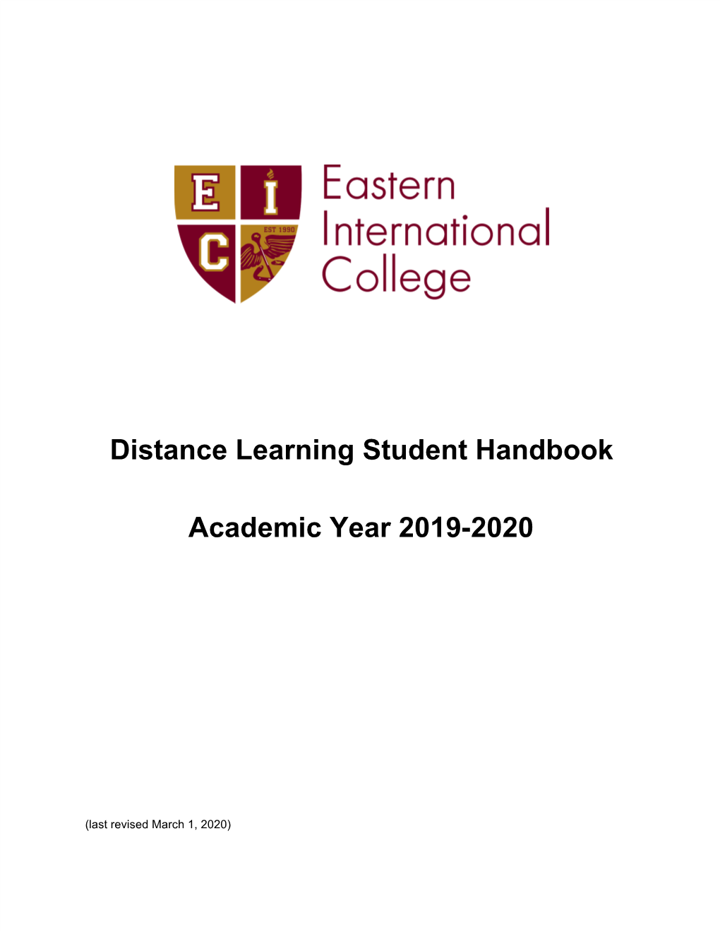Distance Learning Student Handbook Academic Year 2019-2020