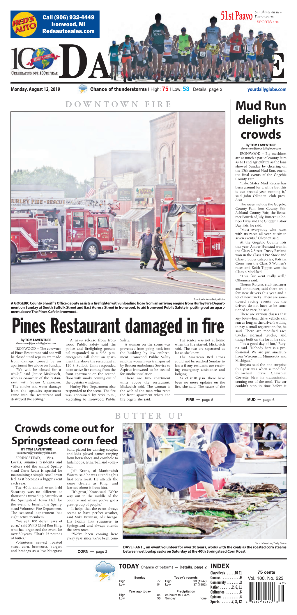 Pines Restaurant Damaged in Fire Trucks, Normal Trucks, and by TOM LAVENTURE a News Release from Iron- Safety