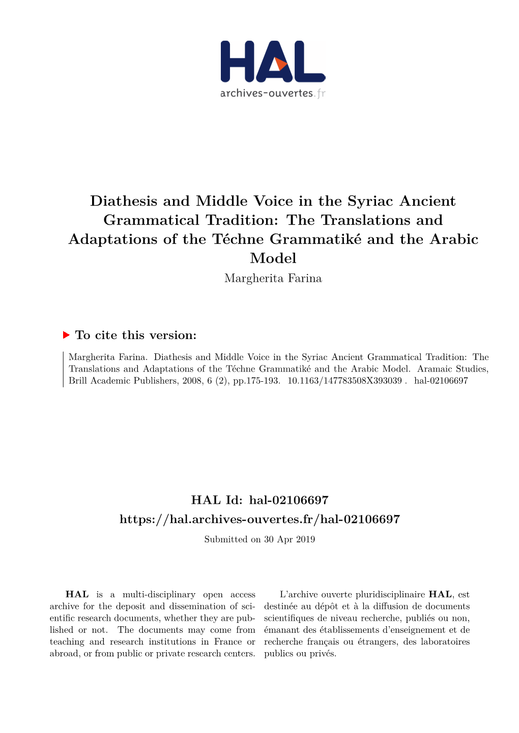 Diathesis and Middle Voice in the Syriac Ancient Grammatical Tradition