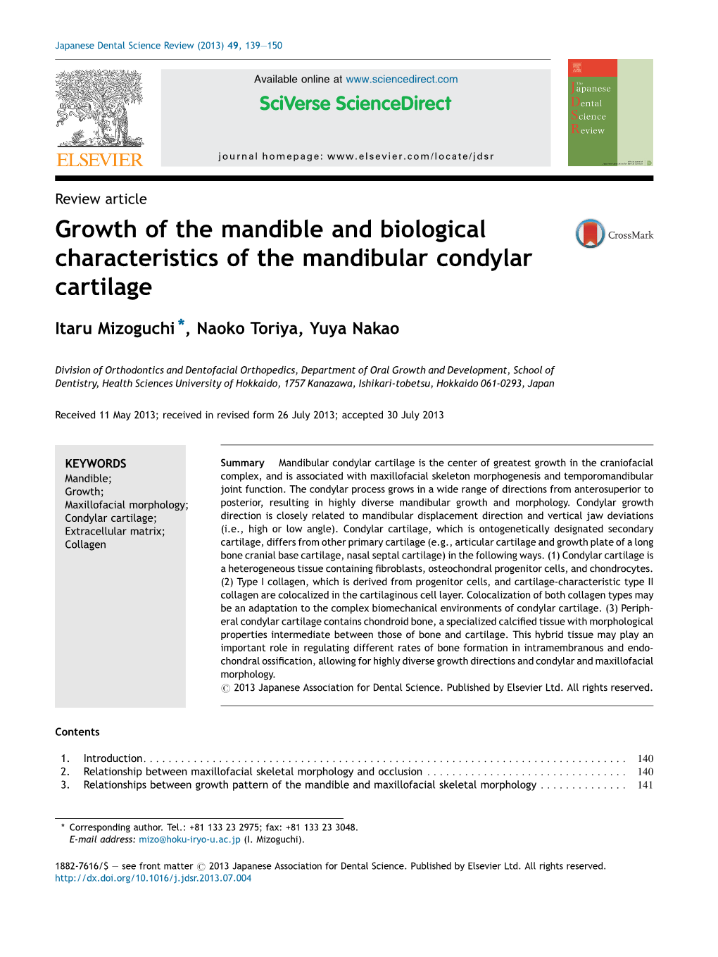 Growth of the Mandible and Biological Characteristics of the Mandibular