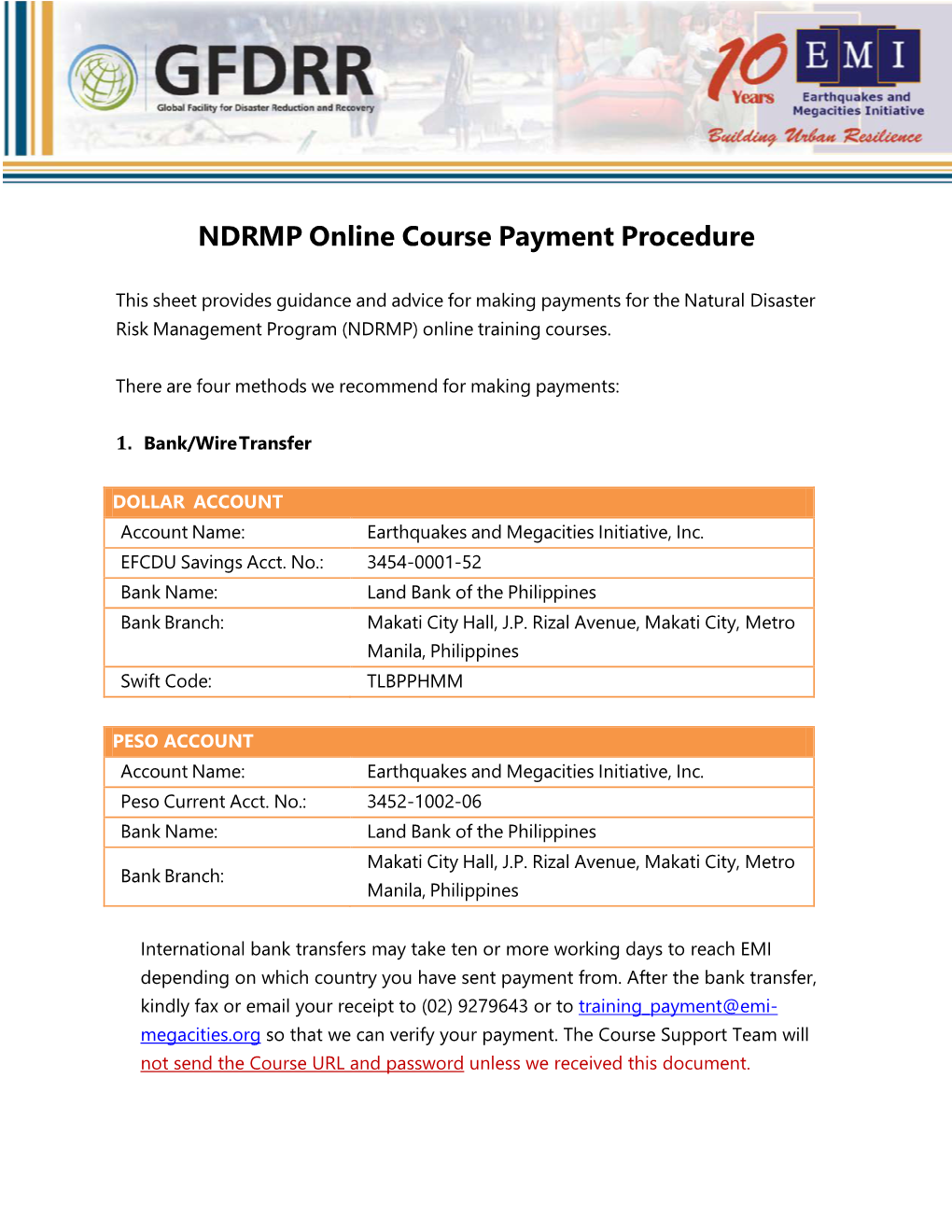 NDRMP Online Course Payment Procedure