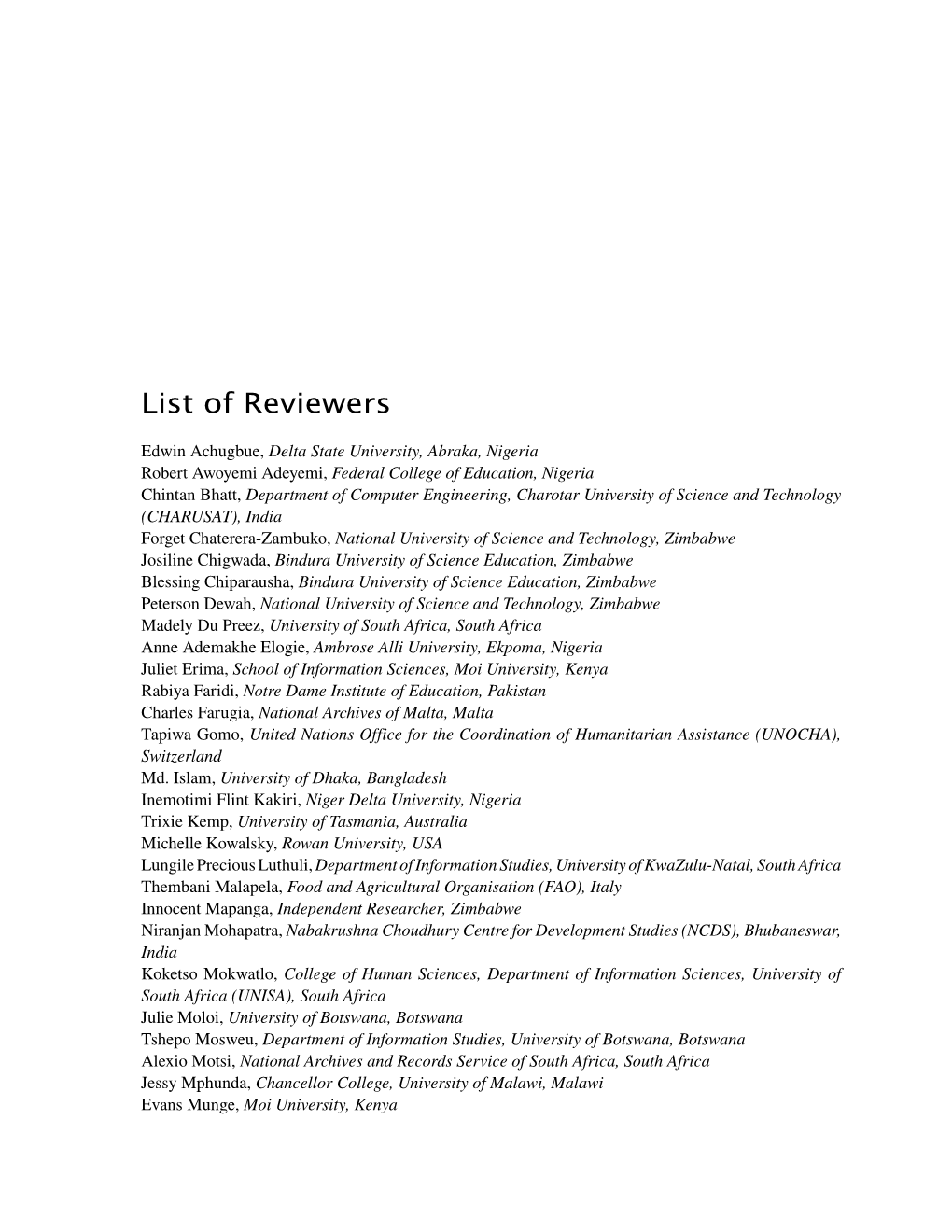 List of Reviewers