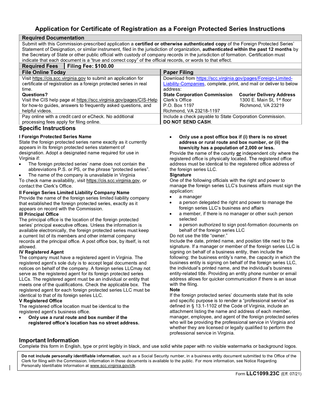 Application for Certificate of Registration As a Foreign Protected