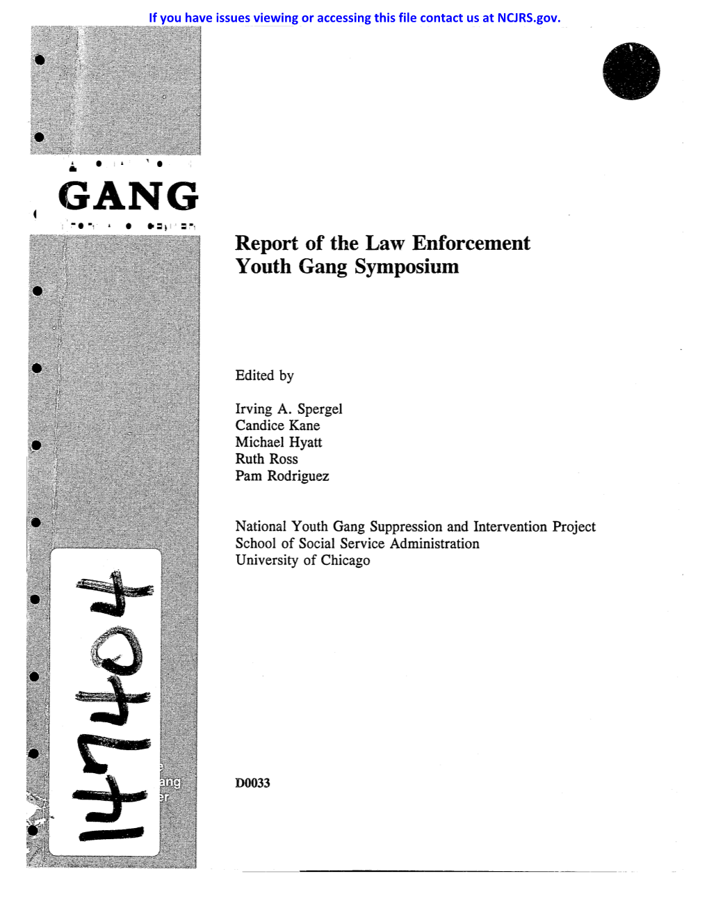 Report of the Law Enforcement Youth Gang Symposium