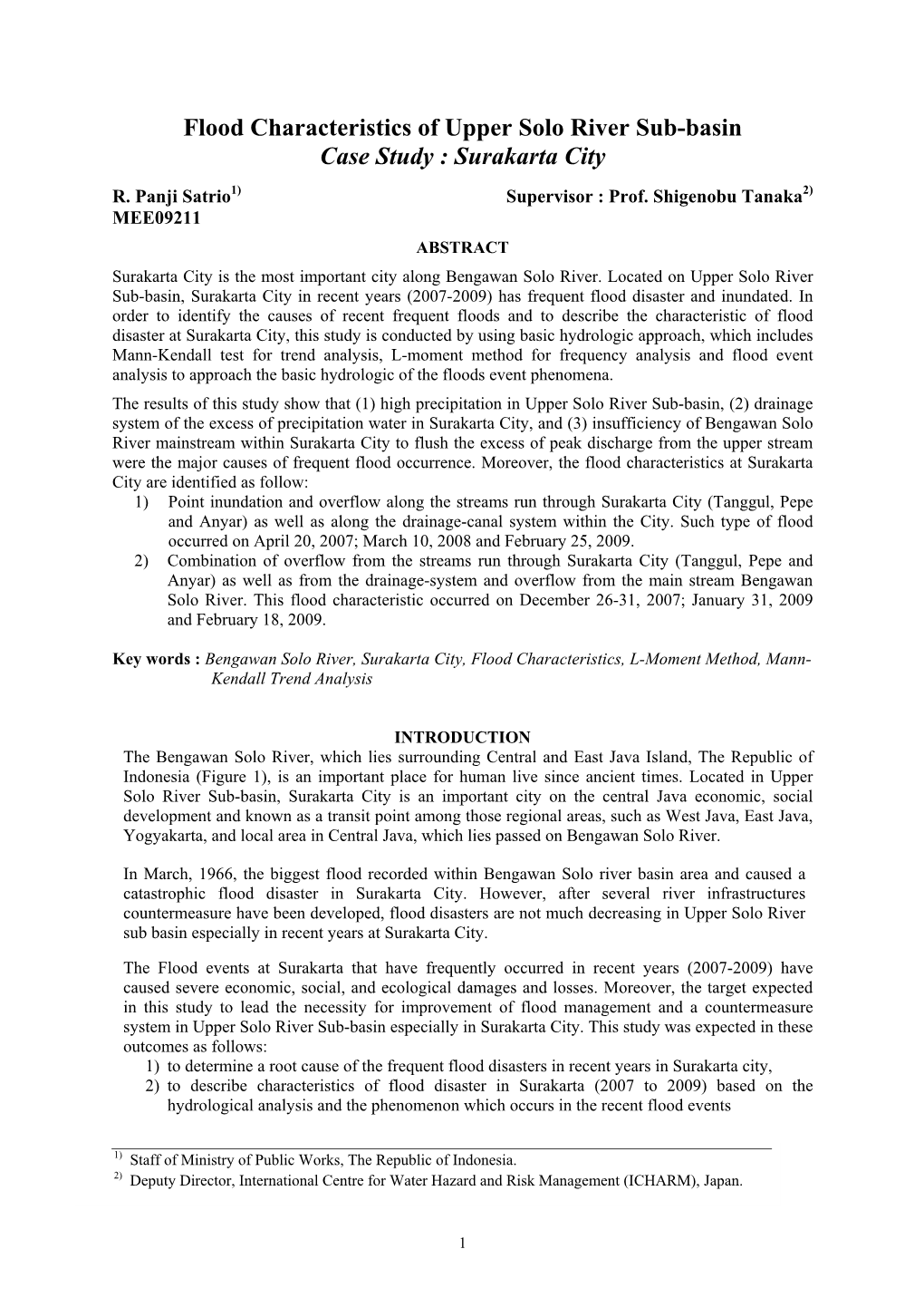 Flood Characteristics of Upper Solo River Sub-Basin Case Study : Surakarta City R