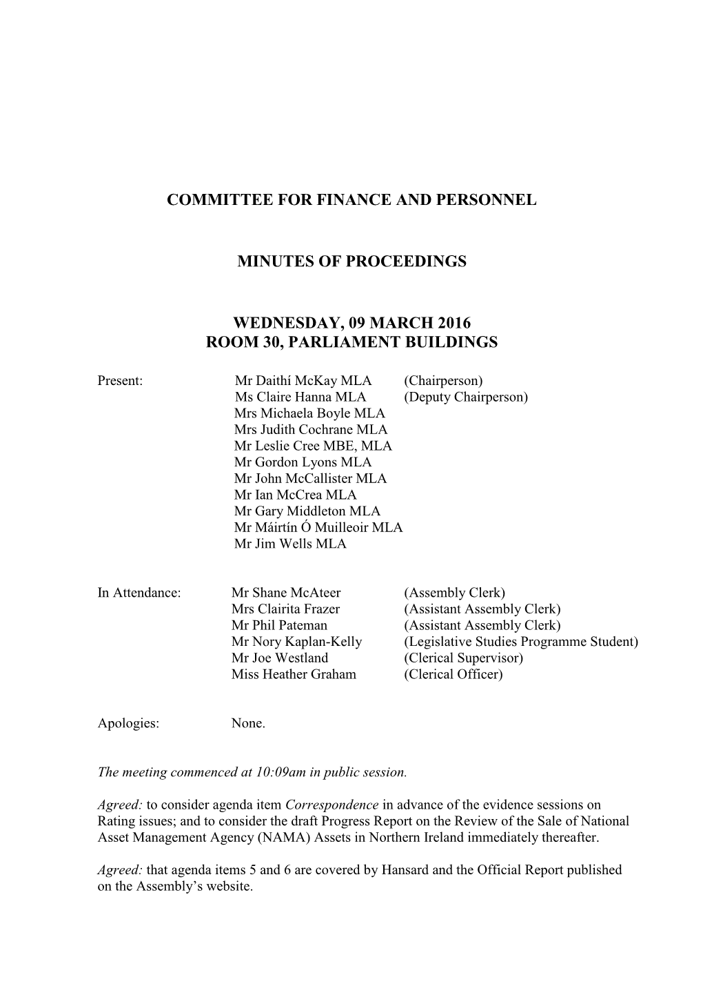 Committee for Finance and Personnel Minutes Of