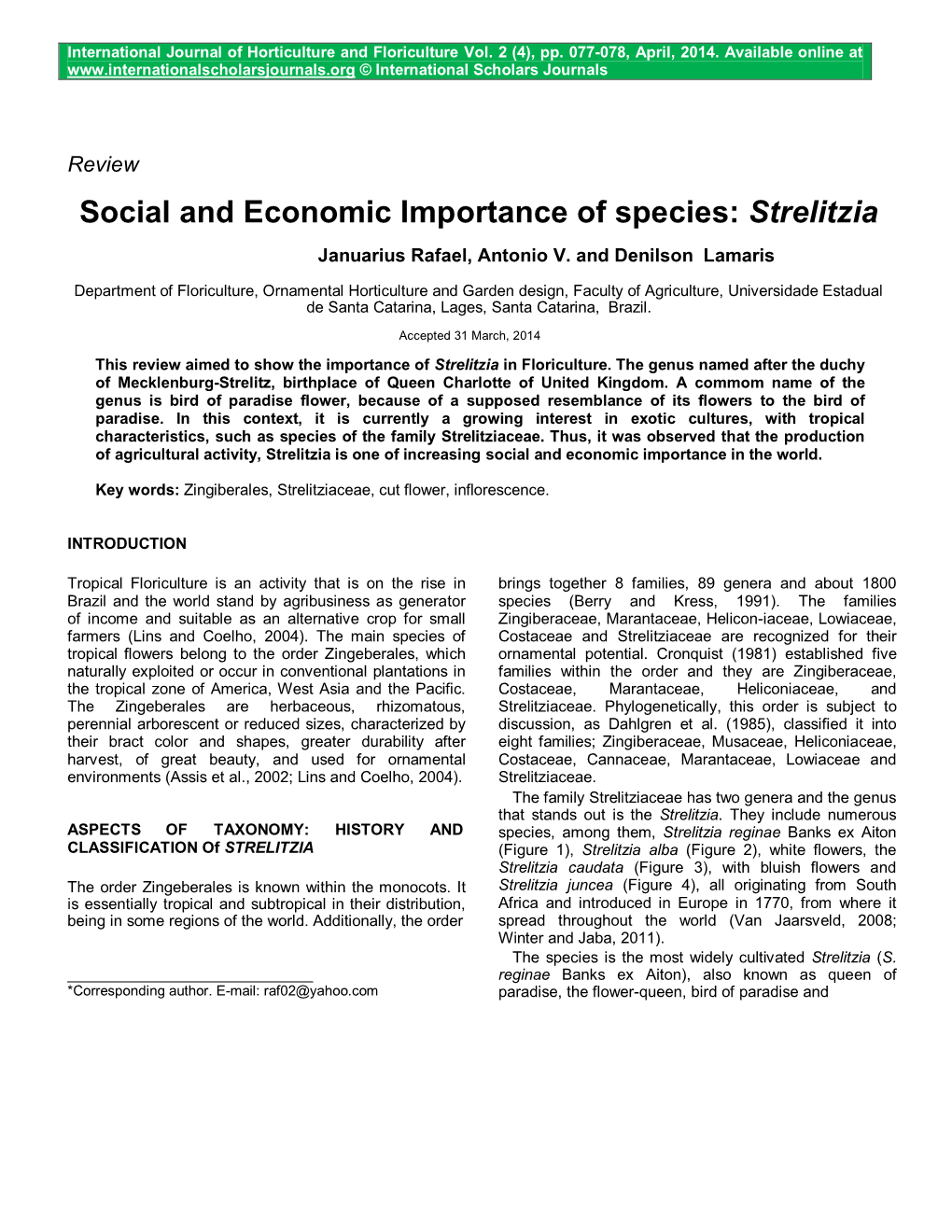 Social and Economic Importance of Species: Strelitzia