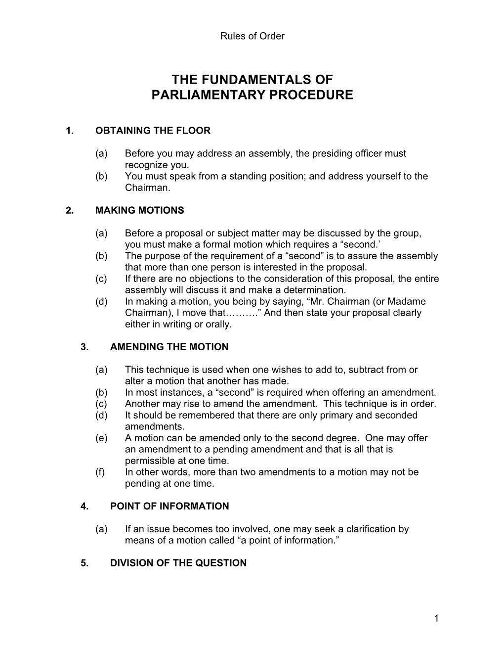 The Fundamentals of Parliamentary Procedure