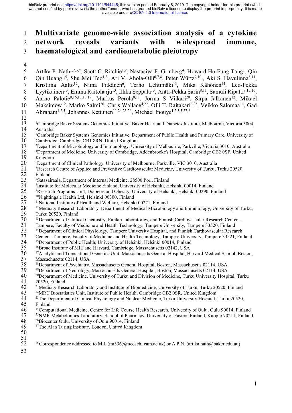 Multivariate Genome-Wide Association Analysis of a Cytokine Network