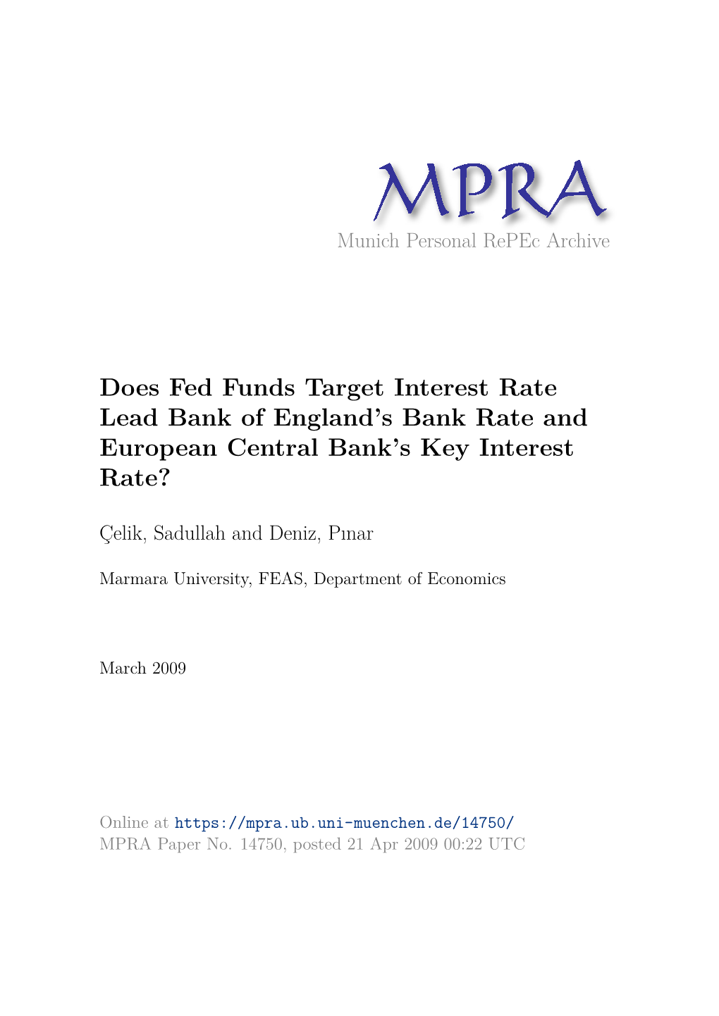 Does Fed Funds Target Interest Rate Lead Bank of England's Bank Rate
