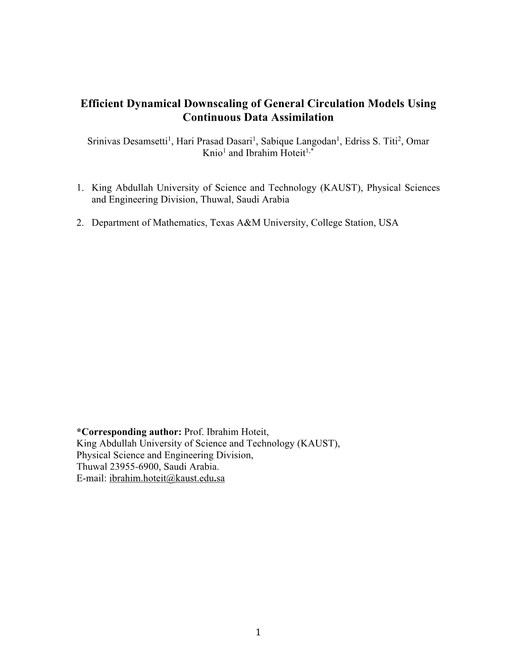 Efficient Dynamical Downscaling of General Circulation Models Using Continuous Data Assimilation