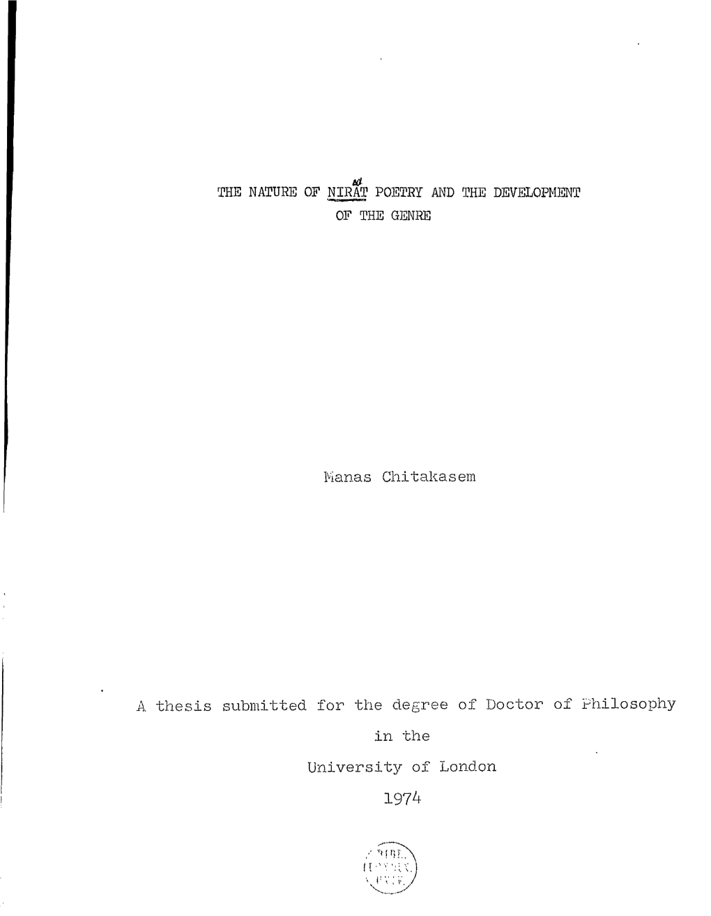 Manas Chitakas Em a Thesis Submitted for the Degree of Doctor