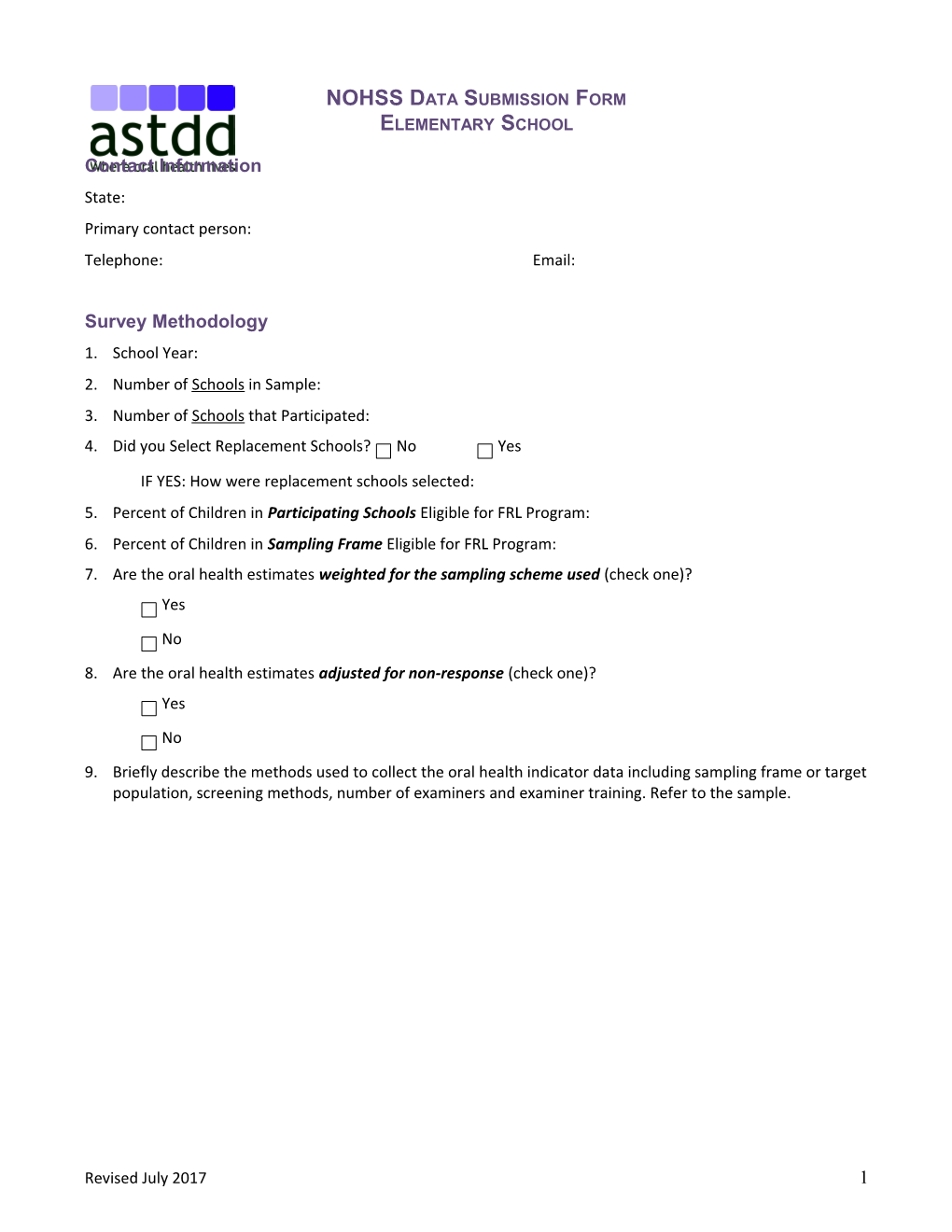 Indicators for the National Oral Health Surveillance System