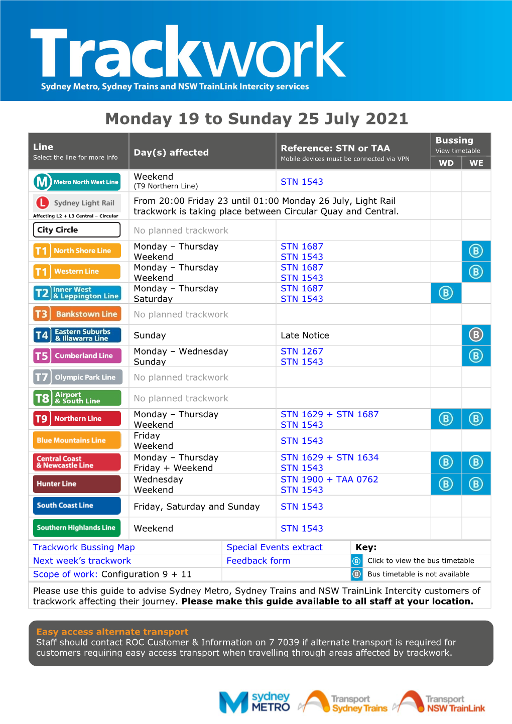 Monday 19 to Sunday 25 July 2021