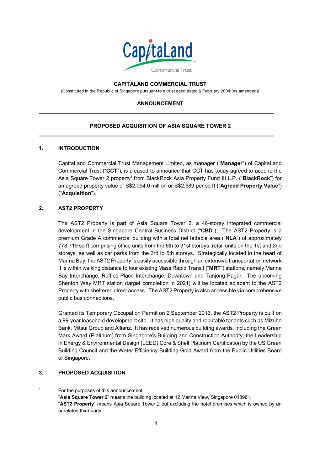 CAPITALAND COMMERCIAL TRUST (Constituted in the Republic of Singapore Pursuant to a Trust Deed Dated 6 February 2004 (As Amended))