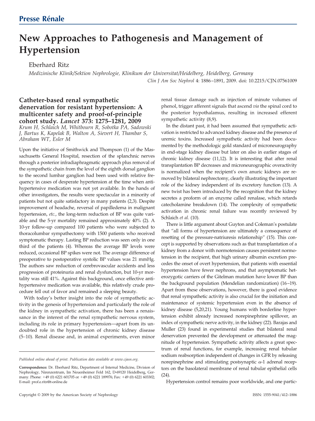 New Approaches to Pathogenesis and Management of Hypertension