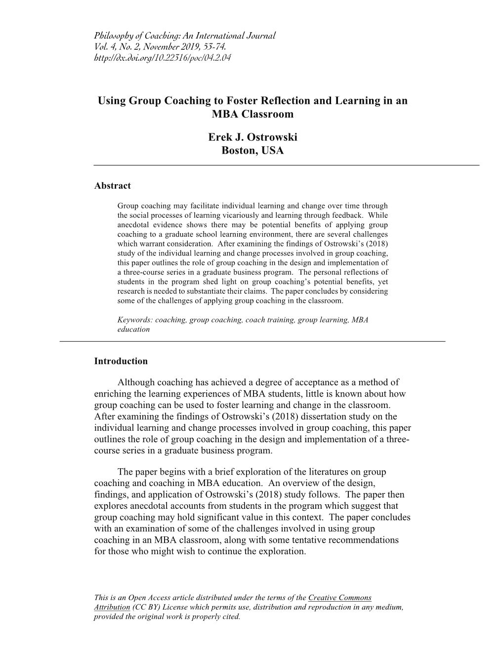Using Group Coaching to Foster Reflection and Learning in an MBA Classroom