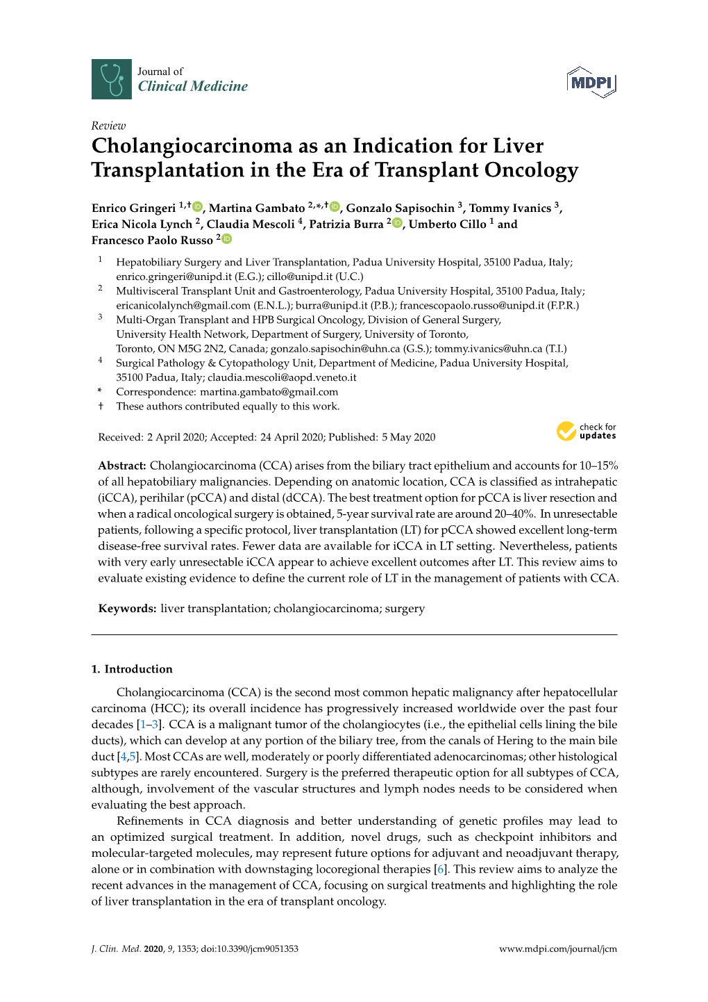 Cholangiocarcinoma As an Indication for Liver Transplantation in the Era of Transplant Oncology