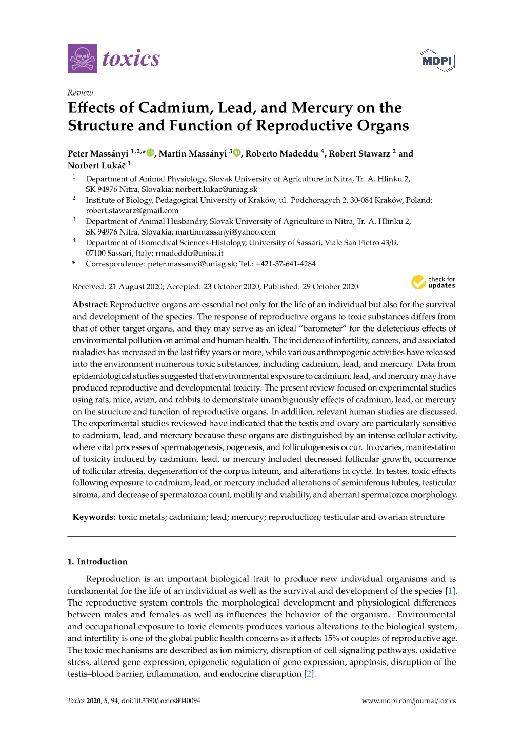 Effects of Cadmium, Lead, and Mercury on the Structure