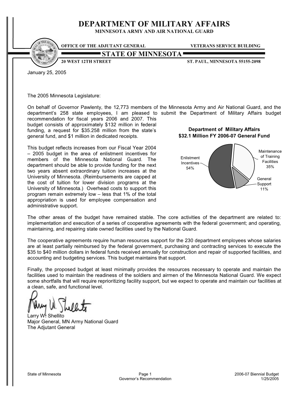 MILITARY AFFAIRS DEPT Agency Overview