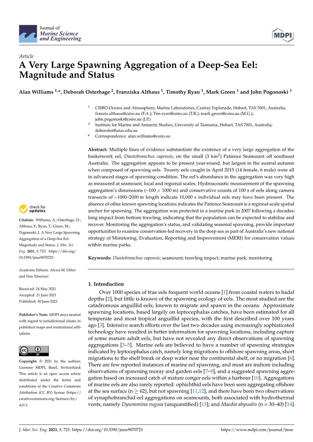 A Very Large Spawning Aggregation of a Deep-Sea Eel: Magnitude and Status