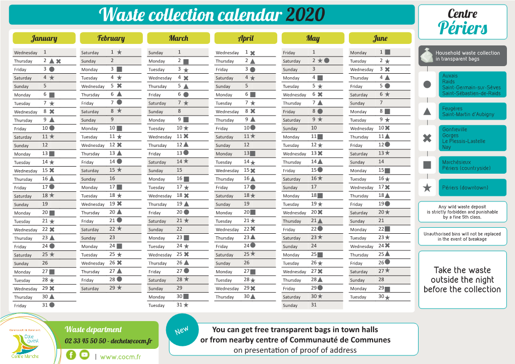 Waste Collection Calendar 2020 Périers