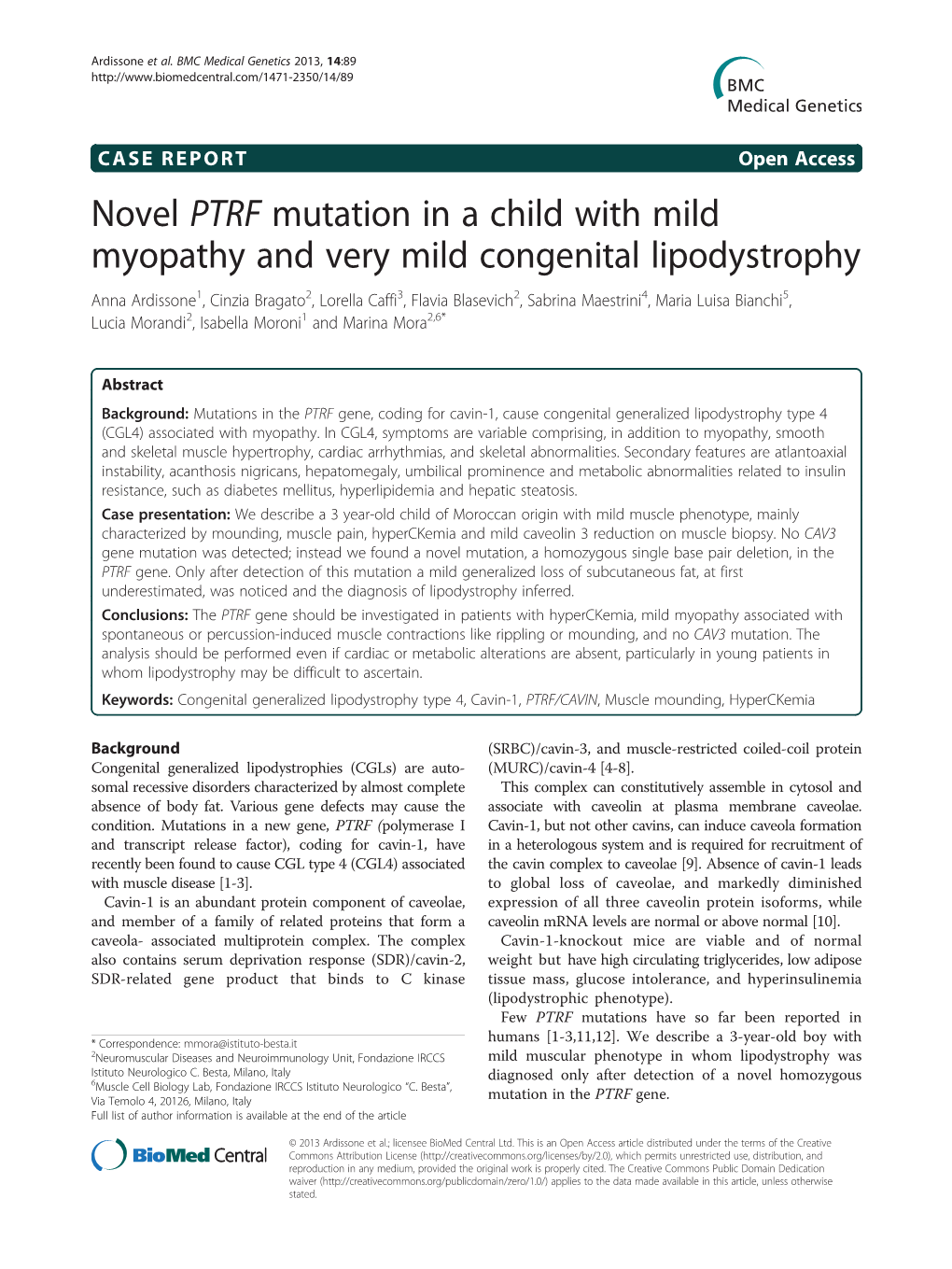 Novel PTRF Mutation in a Child with Mild Myopathy and Very Mild